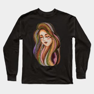 Female Portrait illustration by Pencil color Long Sleeve T-Shirt